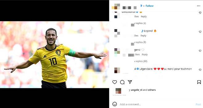 벨기에 축구대표팀의 황금세대 선두주자였던 에당 아자르가 국가대표에서 은퇴한다. 사진은 아자르가 지난 7일(한국시각) 자신의 인스타그램에 은퇴 사실을 올린 게시글. /사진=에당 아자르 인스타그램.