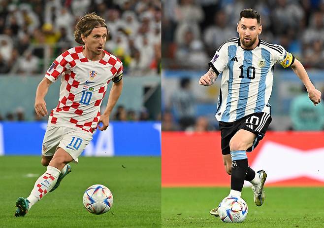 크로아티아의 모드리치(왼쪽)와 아르헨티나의 리오넬 메시.[AFP]