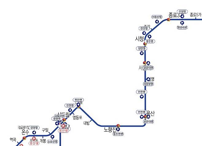 서울 지하철 1호선 노선도 일부 /사진=서울교통공사 홈페이지