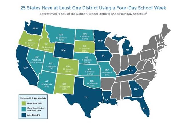 미국 주별 '주 4일제 수업' 도입률 [전미주의회의원연맹 웹사이트 캡처. 재판매 및 DB 금지]