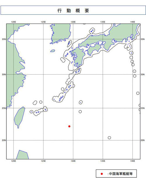 중국 랴오닝함 함대 훈련 구역(붉은 점 표시 해역)