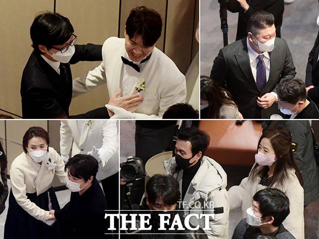 방송인 유재석과 강호동, 김국진-강수지 부부, 박경림, 차태현 등 많은 스타들이 23일 오후 서울 여의도 모처에서 열린 박수홍 결혼식에 참석하고 있다. /이선화 기자