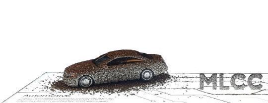 삼성전기 MLCC(적층세라믹캐페시터)로 장식한 자동차 모형. 삼성전기 제공