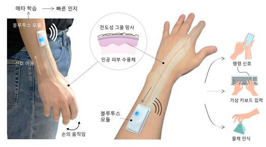 조성호 KAIST 교수 연구팀과 고승환 서울대 교수 연구팀, 제난 바오 미국 스탠퍼드대 교수 연구팀이 공동 개발한 지능형 전자 피부 모식도. /과학기술정보통신부 제공