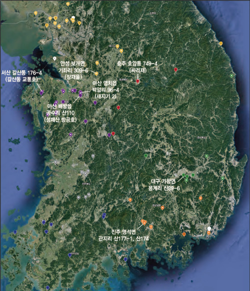 진실화해위원회 유해발굴 대상지 6개지역 7곳이 표시된 지도. /사진=진실화해위 제공