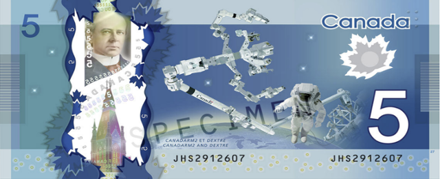 캐나담2가 그려진 캐나다의 5달러 지폐. 캐나다중앙은행 제공
