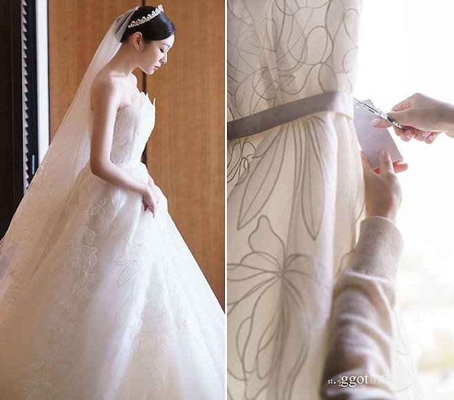 김연아가 '엘리 사브' 드레스 택을 직접 자르는 모습./사진=세인트지지오티 인스타그램