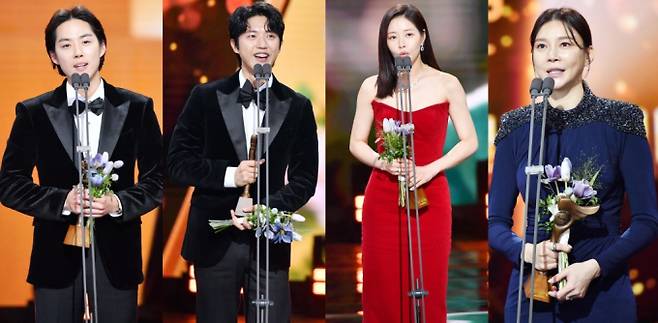 배우 백성현·양병열·박하나·차예련이 2022 KBS 연기대상 일일드라마 부문 우수상을 수상했다. 사진은 (왼쪽부터) 백성현·양병열·박하나·차예련. /사진=KBS 제공