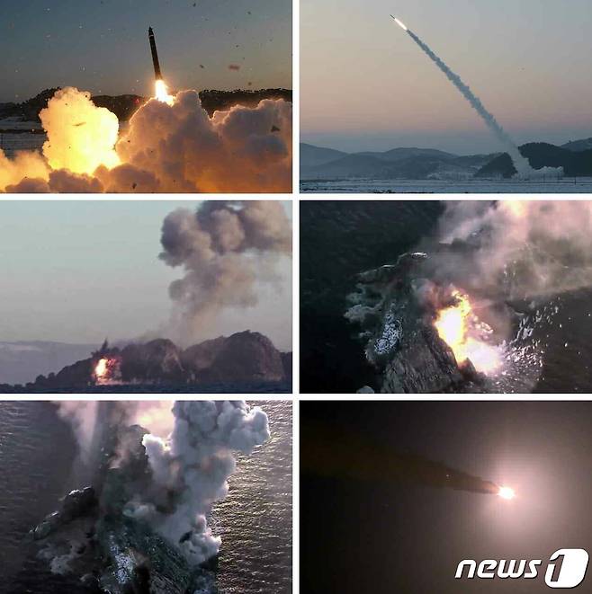 (평양 노동신문=뉴스1) = 북한 초대형 방사포 사격. [국내에서만 사용가능. 재배포 금지. DB 금지. For Use Only in the Republic of Korea. Redistribution Prohibited] rodongphoto@news1.kr