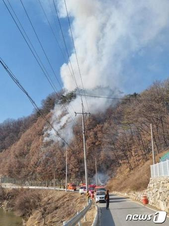 1일 오후 2시쯤 경북 예천군 용궁면의 야산에서 원인 모를 불이 났다. 불은 산림 0.2ha를 태우고 50여분 만에 진화됐다.(산림청 제공)