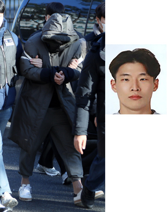 택시 기사를 살해한 혐의로 붙잡힌 이기영(32)이 28일 영장실질심사를 위해 경기도 고양 의정부지법 고양지원으로 들어가고 있다. 뉴시스 경기북부경찰청 제공