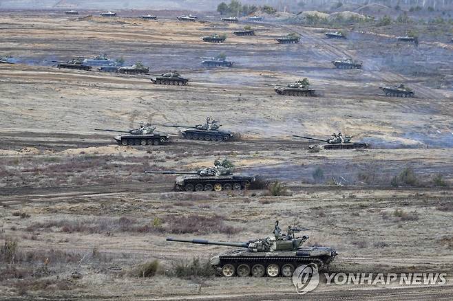 러시아-벨라루스 연합 군사훈련 모습 [AP 연합뉴스 자료 사진. 재판매 및 DB 금지]