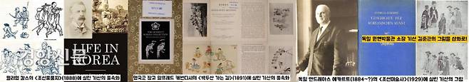 영국 외교관 윌리엄 칼스(1848~1929)의 <조선풍물지>(1888)와, 영국 군인 알프레드 캐번디시의 백두산 등정기인 <백두산 가는 길>(1894), 독일 선교사 안드라에스 에카르트(1884~?)의 <조선미술사>(1929)에도 기산 김준근의 그림이 삽화로 실려있다.