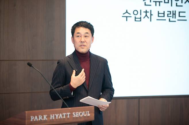 혼다코리아가 11일 진행한 미디어 라운드테이블 행사에서 이지홍 혼다코리아 대표가 말하고 있다. [혼다코리아 제공]