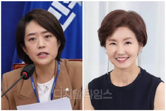 고민정(왼쪽) 더불어민주당 의원과 김연주 시사평론가. <디지털타임스 DB, 고민정 SNS>