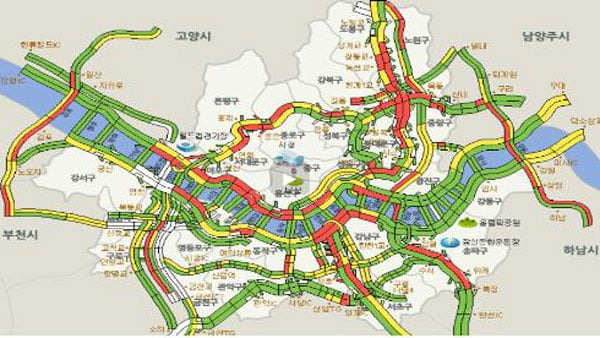 설날 당일 (22일) 오후 2시 도로 정체 예상도 [서울시 제공]