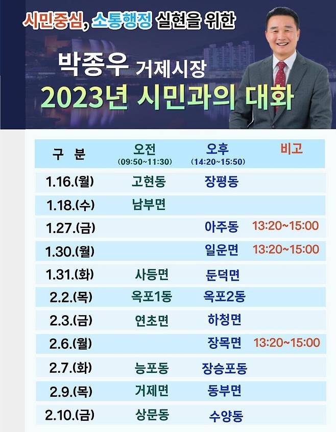 거제시 2023 시민과의 대화 일정 [거제시 제공. 재판매 및 DB 금지]