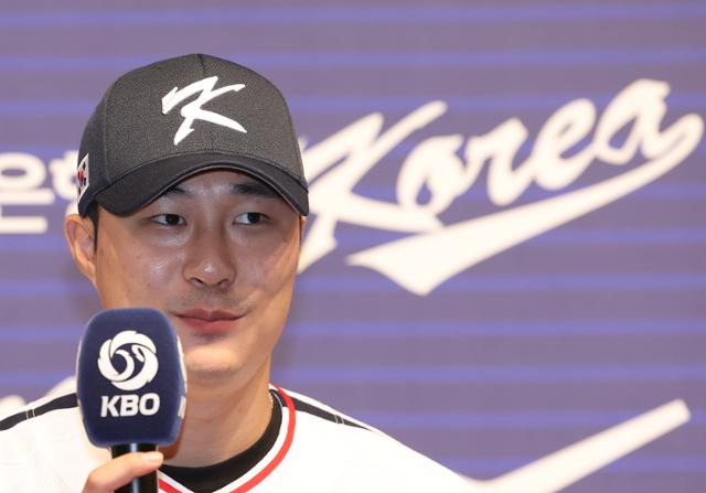 김하성이 16일 서울 청담동 호텔리베라에서 열린 2023 월드베이스볼클래식(WBC) 대표팀 기자회견에서 각오를 말하고 있다. 연합뉴스