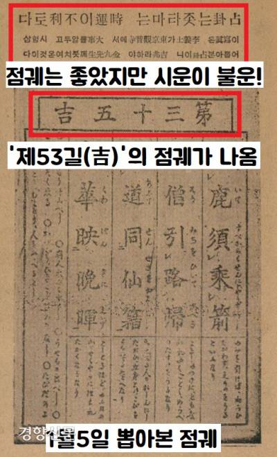 이봉창 의사는 거사일(1월8일)의 운수를 알아보는 제비뽑기까지 해봤다. ‘길일’ 점궤를 백범에게 보내주었다. |<도왜실기> 한글판(1946년)에서