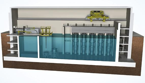 미국 기업 뉴스케일 파워가 개발 중인 소형 원자로 개념도. 지하에 커다란 수조를 설치해 작은 원자로를 여러 개 담가 두는 구조다. 뉴스케일 파워 홈페이지