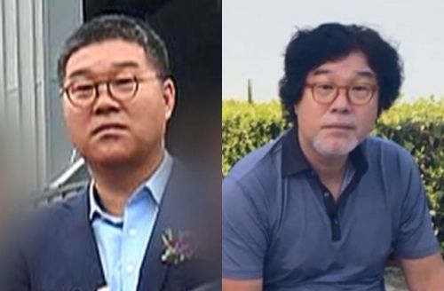 김성태 전 쌍방울 회장. 오른쪽 사진은 지난 10일 태국 빠툼타니 소재 골프장에서 경찰에 체포된 모습. 연합뉴스TV, KBS 보도화면 캡처