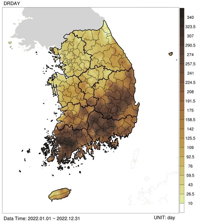 2022년 기상가뭄 발생일. [기상청 제공. 재판매 및 DB 금지]