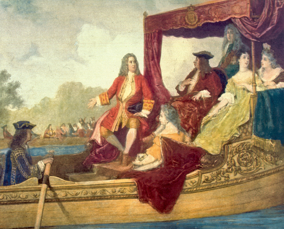 에두아르 아망이 수상음악 장면을 그린 그림 ‘헨델과 조지 1세’. [사진 사회평론]