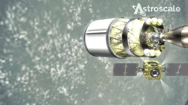 일본의 우주청소업체 '아스트로스케일'의 자석을 활용한 우주쓰레기 포획 상상도. (사진=아스트로스케일 유튜브 캡처) *재판매 및 DB 금지