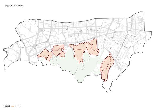 서울 중구 내 고도제한지구 표시 지도. 붉은 부분이 고도제한지역. 중구 제공