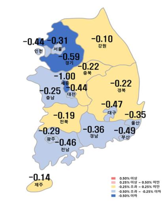 시도별 아파트 매매가격지수 변동률. (한국부동산원 제공)