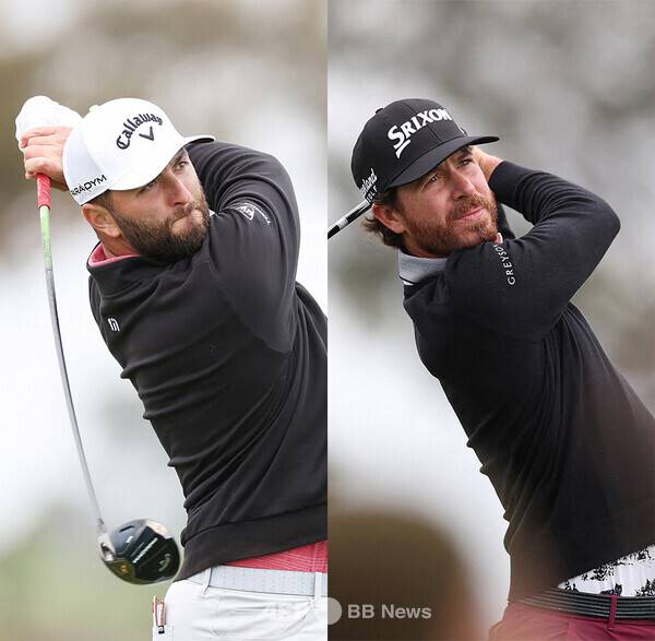 2023년 미국프로골프(PGA) 투어 파머스 인슈어런스 오픈에서 우승 경쟁한 존 람, 샘 라이더가 최종라운드에서 경기하는 모습이다. 사진제공=ⓒAFPBBNews = News1