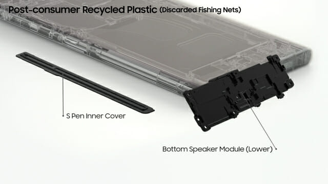 갤럭시S23 울트라에 적용된 폐생수통 재활용 플라스틱 부품 (사진=삼성전자)