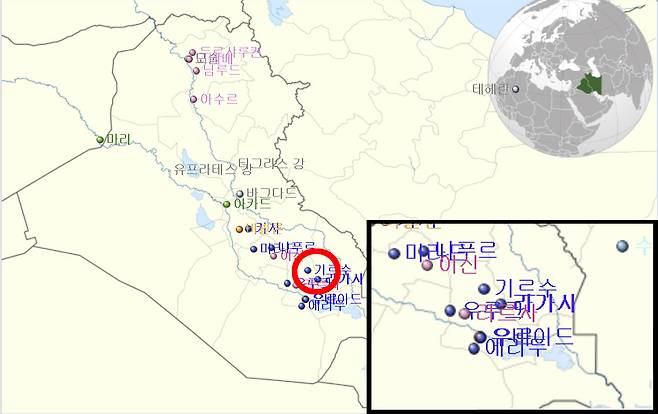 라가시와 기르수의 위치를 나타낸 지도. / 사진=Iran_location_map.svg: Uwe DederingIraq_location_map.svg: NordNordWestderivative work: 배우는사람, CC BY-SA 3.0, via Wikimedia Commons