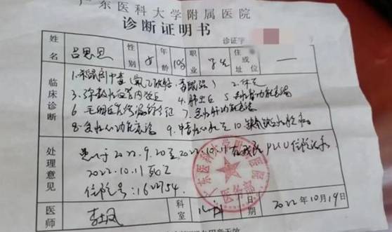 광동의과대학 부속병원 진단서. 〈사진=홍성신문〉