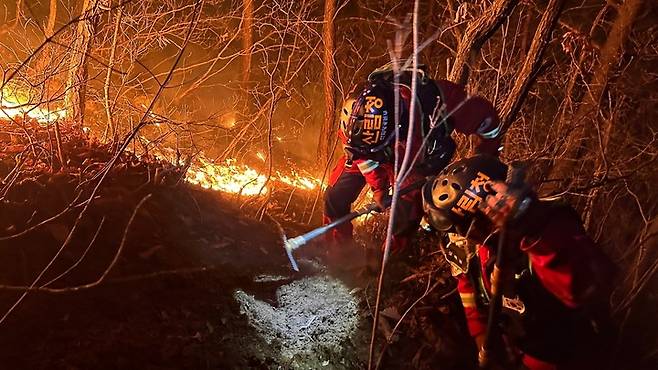 [여주=뉴시스] 여주 야산서 산불. (사진=산림청 제공) 2023.02.03. photo@newsis.com *재판매 및 DB 금지