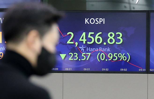 6일 오전 서울 중구 하나은행 딜링룸 전광판. /뉴스1