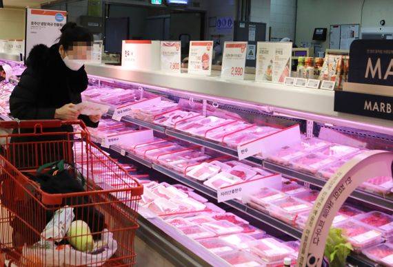 7일 서울 중구에 위치한 롯데마트 서울역점에서 소비자가 한우 쇼핑을 하고 있다. 롯데마트 제공.