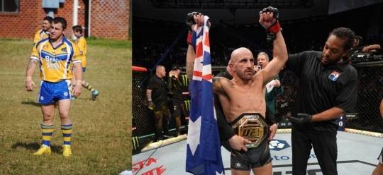 럭비선수 시절의 볼카노프스키(왼쪽)와 페더급 볼카노프스키(사진=인스타그램, UFC)