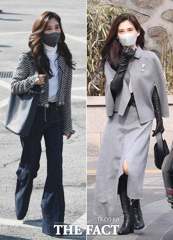 이부진 호텔신라 사장의 졸업식 의상과 하객룩의 온도차에 이목이 쏠린다. 지난 8일 아들 임 군의 졸업식(왼쪽)과 11일 정준선 한국과학기술원 교수의 결혼식에 참석한 이부진 사장 모습. /이동률·이새롬 기자