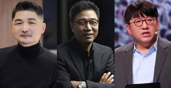 Kakao founder Kim Beom-su, former chief of SM Entertainment Lee Soo-man, and Hybe chairman Bang Si-hyuk