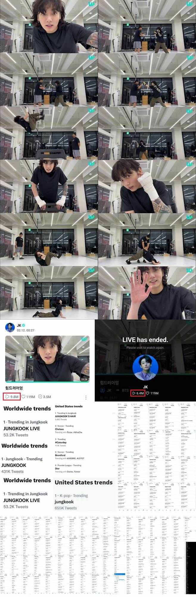 방탄소년단 정국 새벽 운동 라이브 980만명 시청..전 세계 1위