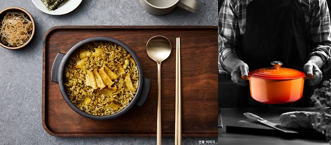 CJ제일제당의 ‘햇반 솥반’(왼쪽), 르크루제의 ‘무쇠 주물냄비’. [CJ제일제당·르크루제 제공]