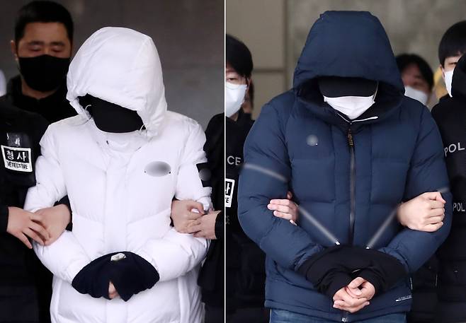 12살 초등학생을 지속해서 학대해 숨지게 한 계모(43)와 아들을 상습적으로 폭행한 혐의를 받는 친부(40)가 16일 오전 각각 인천 논현경찰서와 미추홀경찰서에서 나와 검찰로 송치되고 있다. [연합]