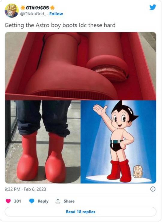 SNS에서 ‘아톰 부츠’로 소개되며 올라온 실제 착용 사진. 트위터 캡처