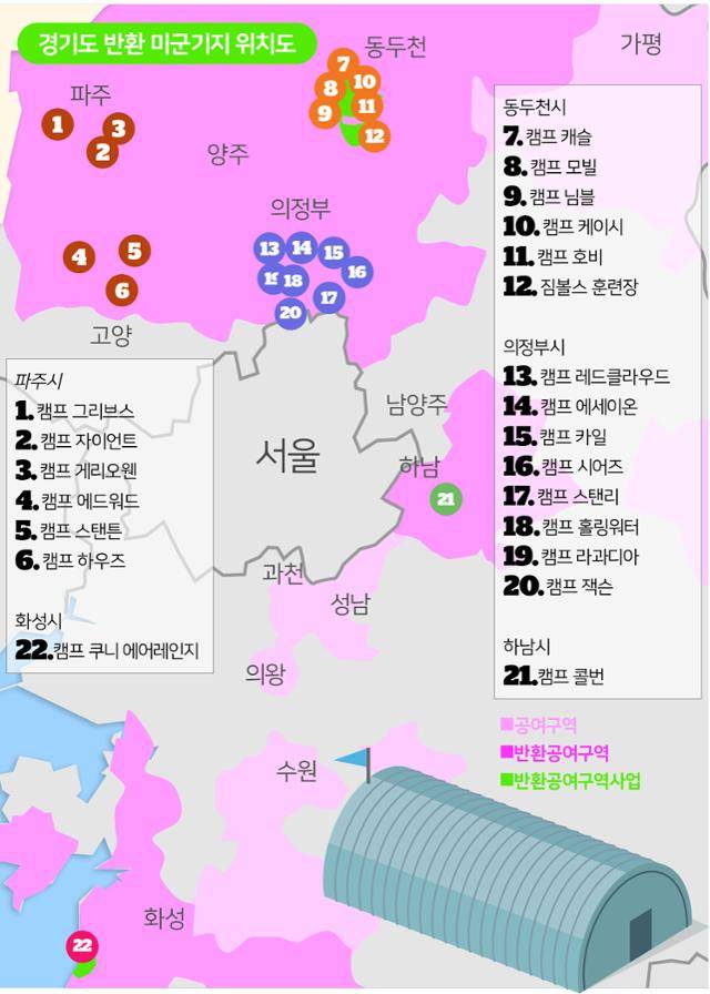 경기도 반환 미군기지 위치도. 그래픽= 송정근 기자