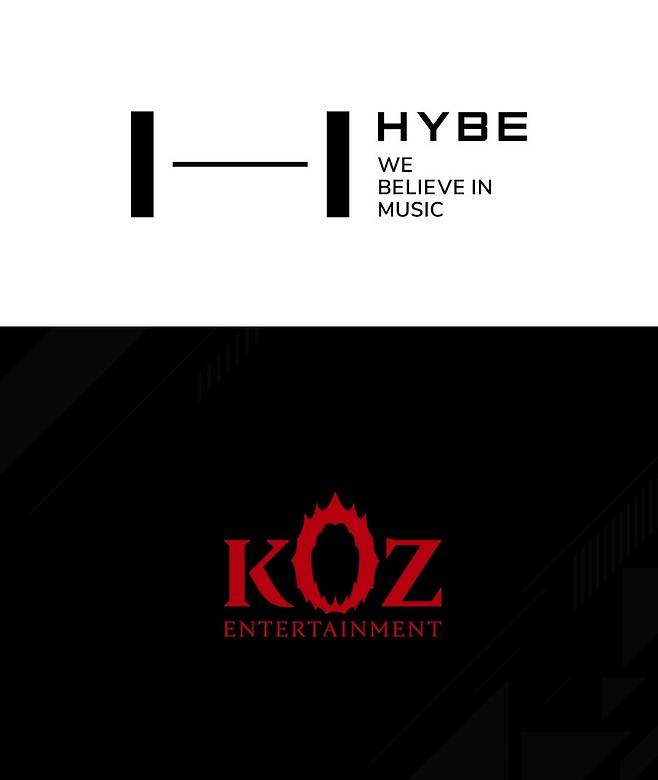 ▲ 하이브, KOZ엔터테인먼트 로고. 제공|각 소속사