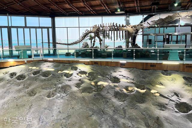 우항리 공룡박물관의 대형 공룡 발자국 화석.