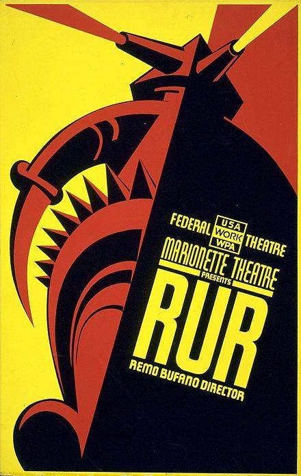 1939년 뉴욕 브로드웨이 마리오네트극장에 올려진 연극 'RUR'의 포스터. /사진=위키피디아
