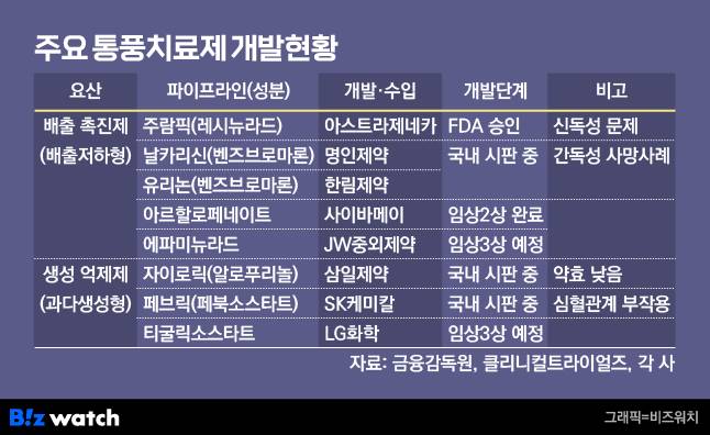주요 통풍치료제 개발현황. /그래픽=비즈워치