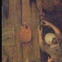 그림 왼쪽의 벽을 보면, 팔레트와 스케치가 붙어 있다. 여기가 화가의 집이라는 걸 보여주는 장치다. 자신의 쪼들리는 재정 상황을 유머러스하게 표현한 것으로 해석된다.